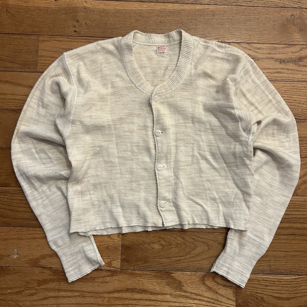 Vintage 30s 40s Healthknit Three Seasons Cropped Cardigan Thermal Shirt 42